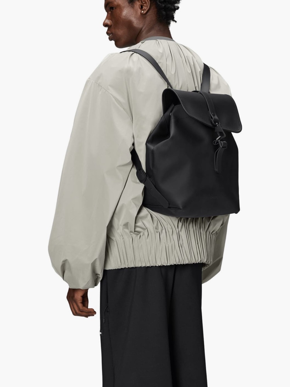 Rains Black Minimalist Roll-Top Backpack